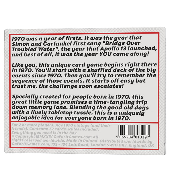 Born in 1970 - THE GAME. Fantastic new 1970 gift, exclusively for the '70 generation