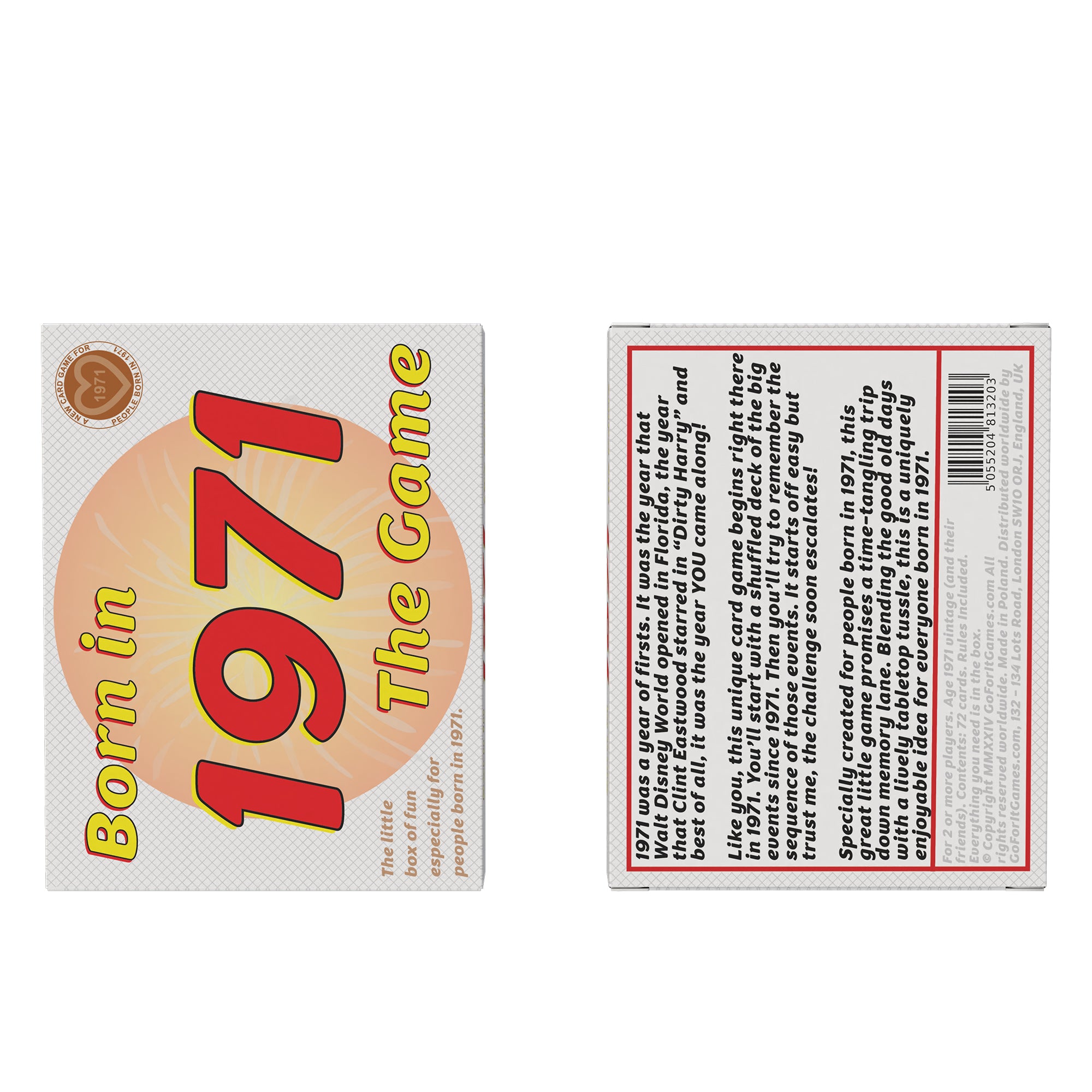Born in 1971 - THE GAME. Fantastic new 1971 gift uniquely for the '71 generation - Go For It Games UK
