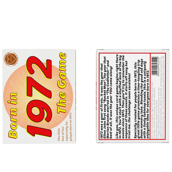Born in 1972 - THE GAME. Our hilarious and intriguing new 1972 card game that echoes the lives of the -72 generation