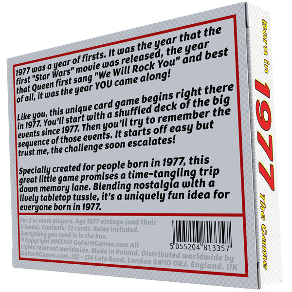 Born in 1977 - THE GAME. A fantastic 1977 card game uniquely for the babies of '77