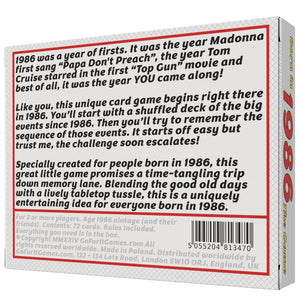 Born in 1986 - THE GAME. It's the card game of a lifetime, from 1986 to today... - Go For It Games UK