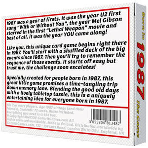 Born in 1987 - THE GAME - Our unique new card game tracking the lives of people born in 1987. The ultimate 1987 gift! - Go For It Games UK