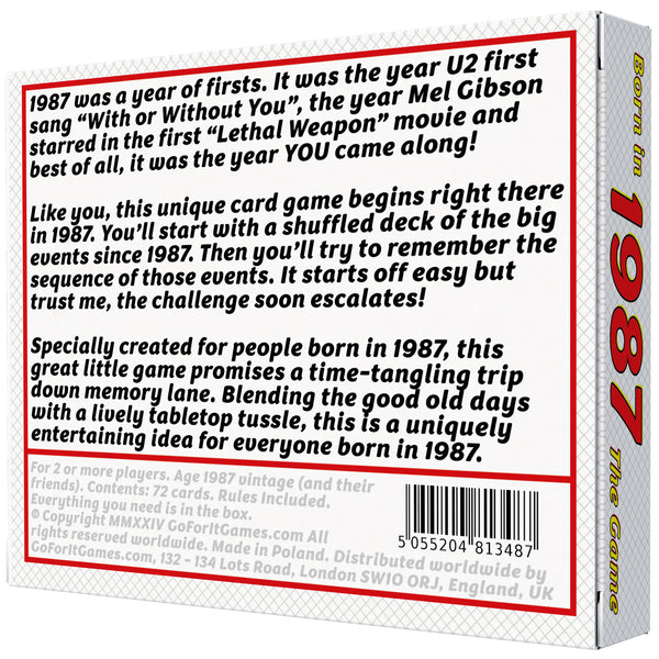 Born in 1987 - THE GAME - Our unique new card game tracking the lives of people born in 1987. The ultimate 1987 gift!