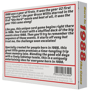 Born in 1988 - THE GAME. Our hilarious new card game that tracks the lives of people who were Born in 1988! - Go For It Games UK