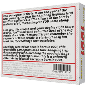 Born in 1991 - THE CARD GAME. A game that echoes the special lives that began in 1991. - Go For It Games UK