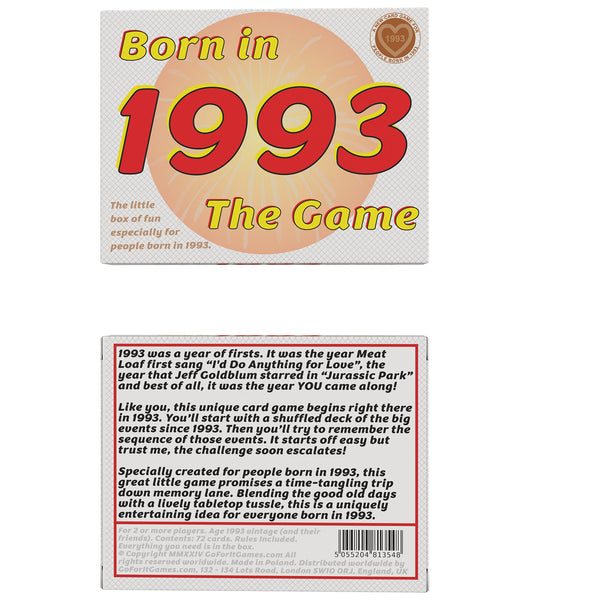 Born in 1993 - THE GAME. A new 1993 card game especially for the '93 generation