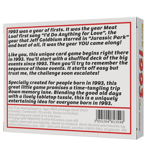Born in 1993 - THE GAME. A new 1993 card game especially for the '93 generation - Go For It Games UK