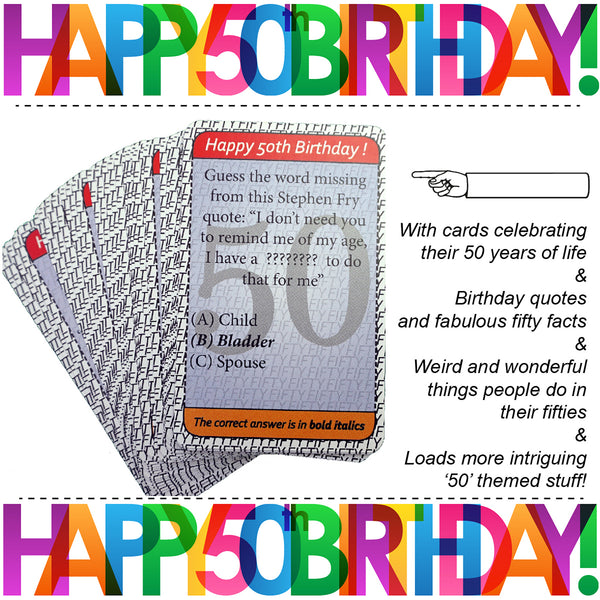 50th Birthday gift for men or women: The happiest way to say HAPPY 50th BIRTHDAY - My 50th birthday card game. A fab 50 birthday present! - Go For It Games UK