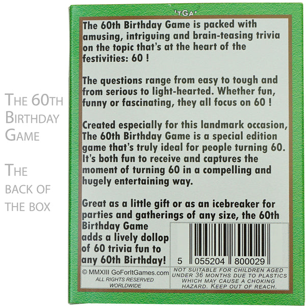 60th Birthday Gift for Men or for Women: 60th Birthday Card Game. A 60 birthday quiz game the happy way to wish a "Happy 60th Birthday" - Go For It Games UK