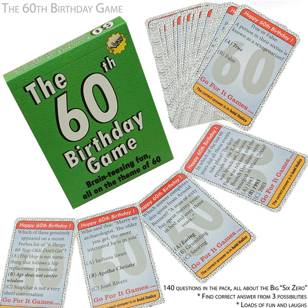 60th Birthday Gift for Men or for Women: 60th Birthday Card Game. A 60 birthday quiz game the happy way to wish a "Happy 60th Birthday" - Go For It Games UK