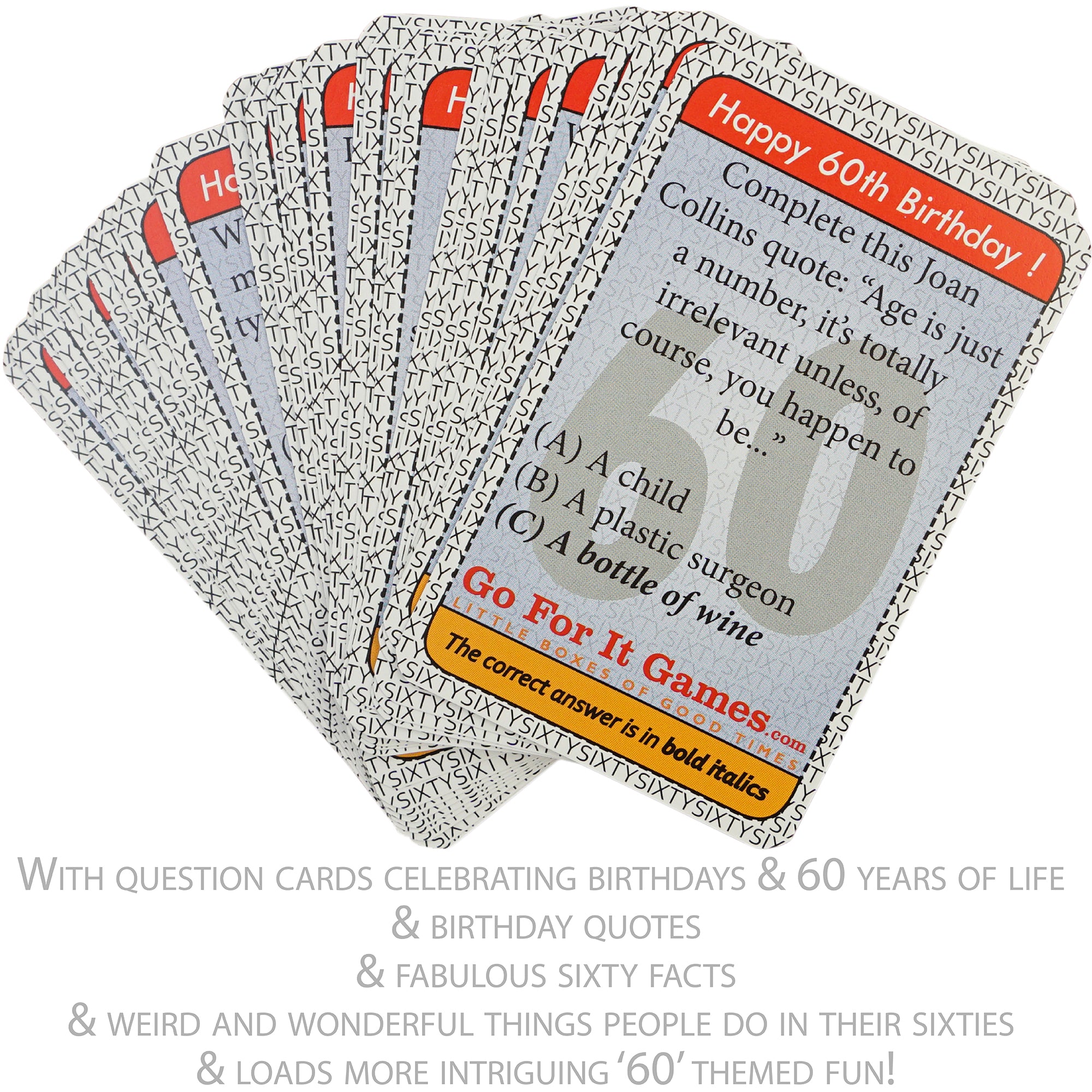 60th Birthday Gift for Men or for Women: 60th Birthday Card Game. A 60 ...