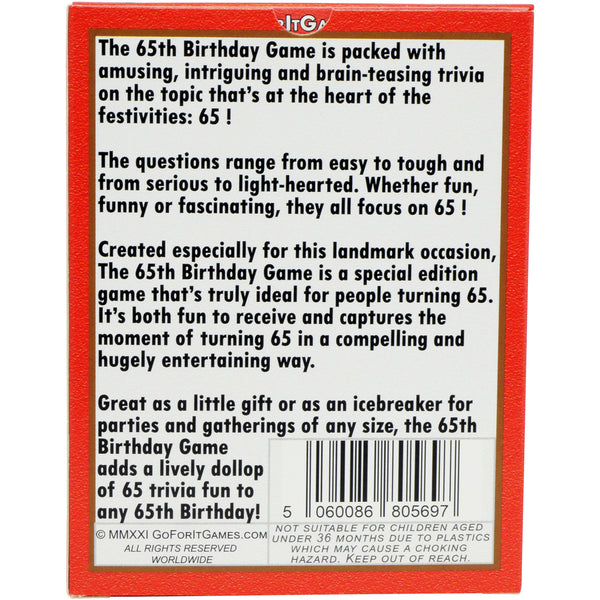 The 65th Birthday Game: 65th Birthday Gift for women or for men - Go For It Games UK