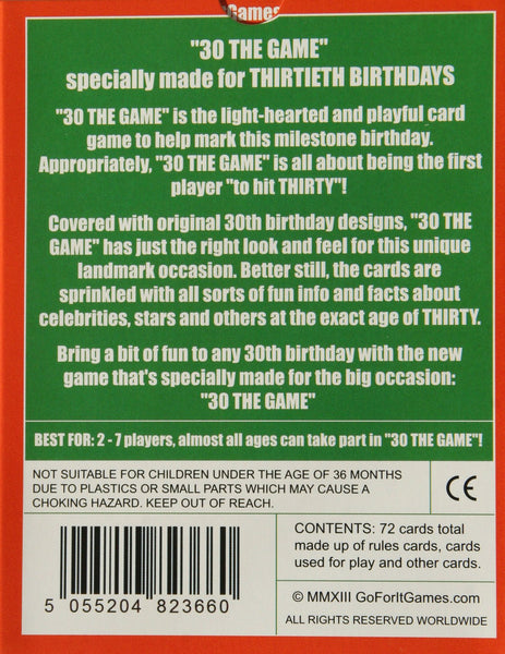 30th Birthday Game - pack bak view