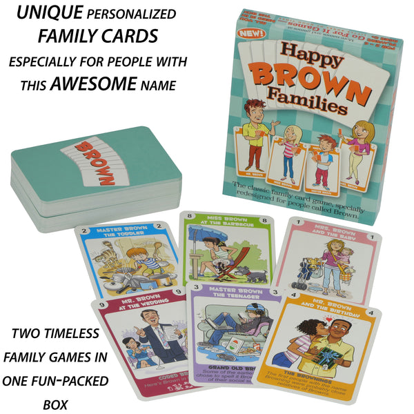 Personalized BROWN Family edition of the Happy Families Card Game - Go For It Games UK
