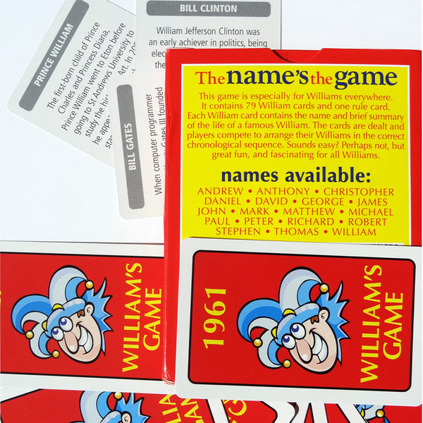 William's Game - a game for the William, Will, Bill or Billy in your life - Go For It Games UK